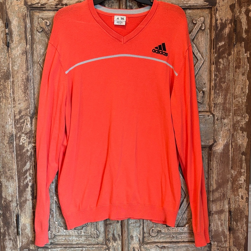 Adidas Men's V-Neck Sweater in Bold Orange